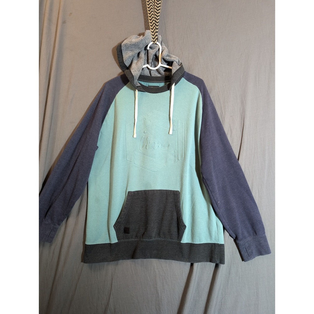 Imperial motion  Hoodie Mens XL‎ Teal Gray Raglan Pullover Pocket Sweatshirt